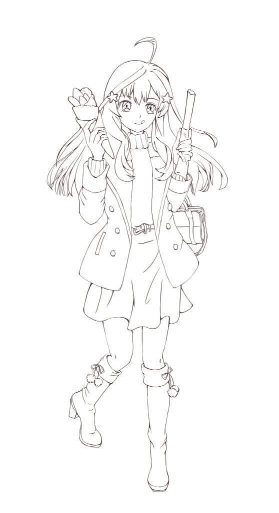 【電繪_線稿】拿可麗餅的五月太可愛了吧!